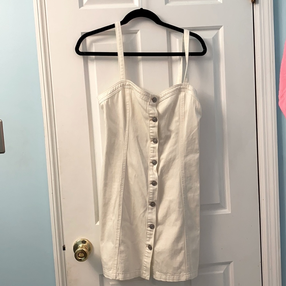 PACSUN off- white denim button up dress